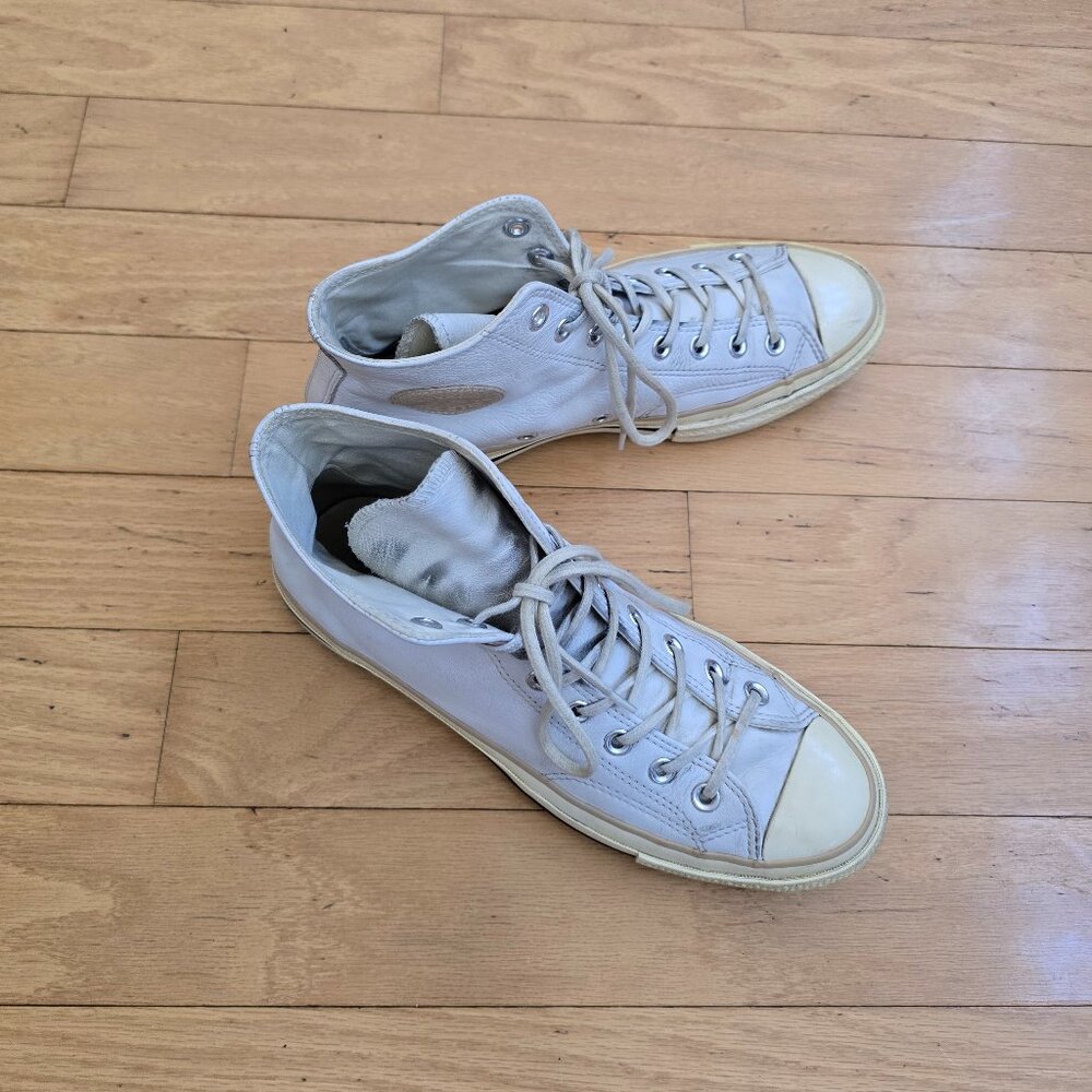 Converse | Chuck 70 monochrome white leather hi-top sneakers | MENS 8 - Picture 3 of 11